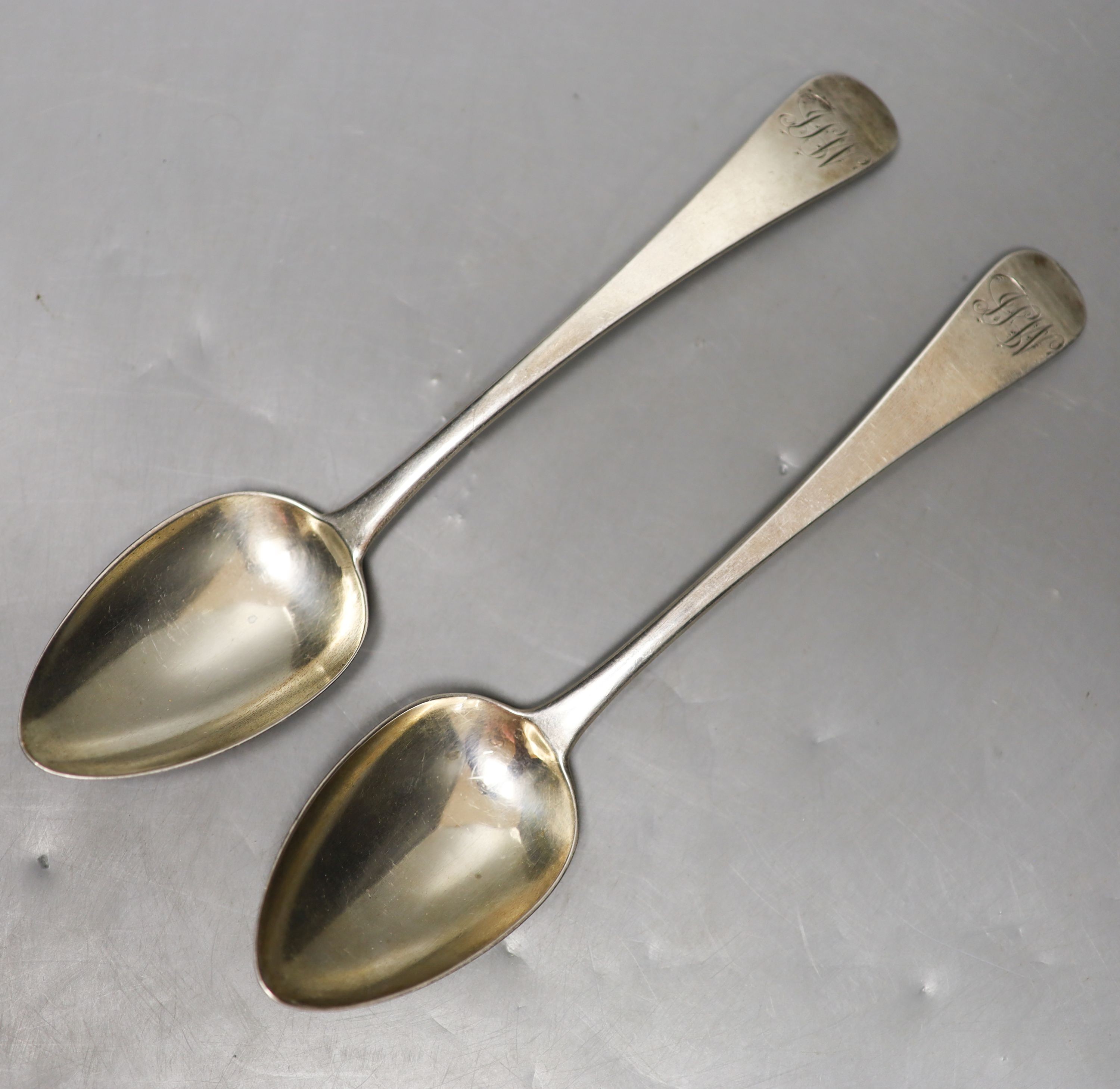 A pair of George IV silver Old English pattern tablespoons, William Bateman, London, 1822, 22cm, 4.3oz.